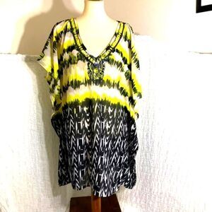 Bali Club NWT Black & Neon Print Swim Cover-up Size XL